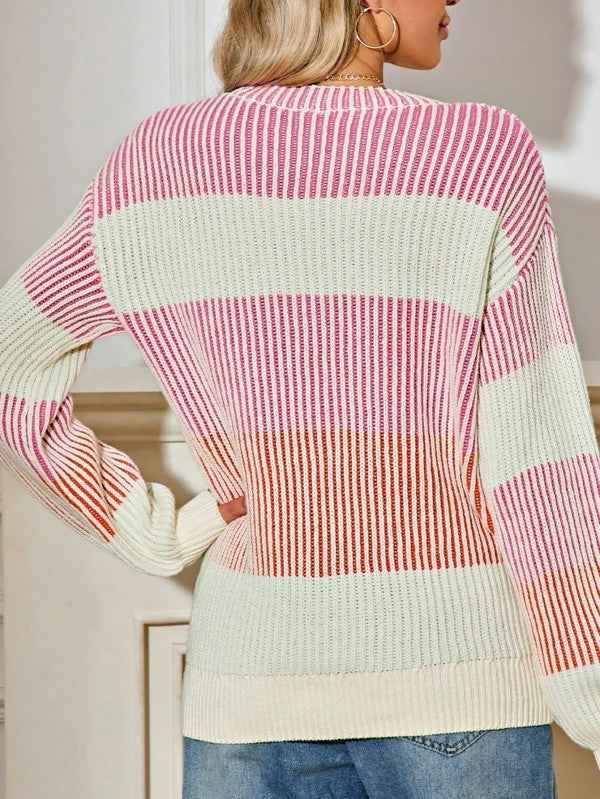 Color Block Lantern Rib Knitted Sweater