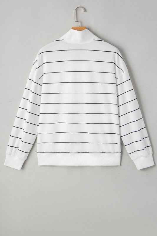 Classic Striped Zipper V-Neck Drop Sleeve Top