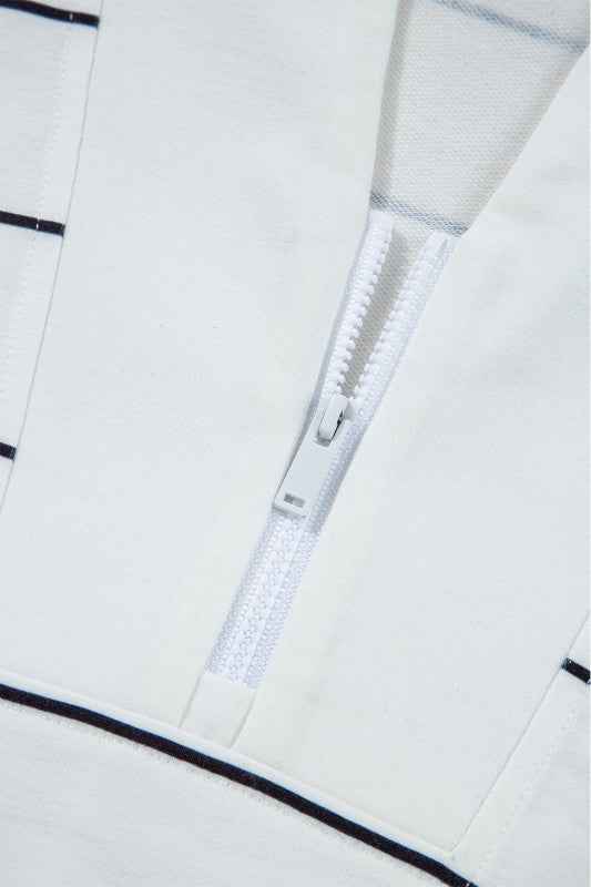 Classic Striped Zipper V-Neck Drop Sleeve Top
