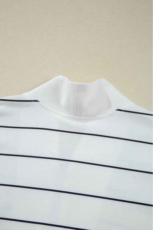 Classic Striped Zipper V-Neck Drop Sleeve Top