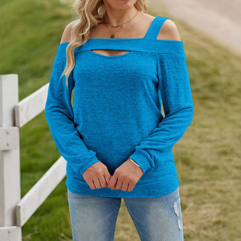 Womens Cold Shoulder Top Cut Out Long Sleeve Basic T Shirts Casual Blouse Tshirts - The Eggy's store