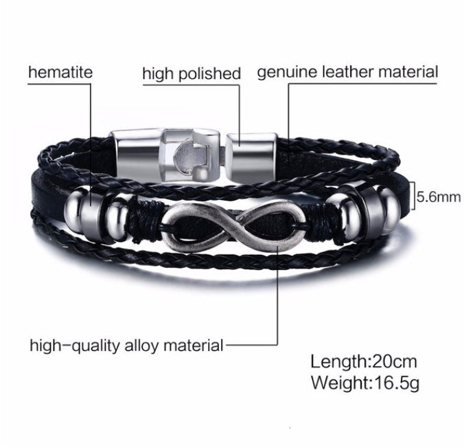 Alloy lucky figure 8 leather bracelet - The Eggy's store