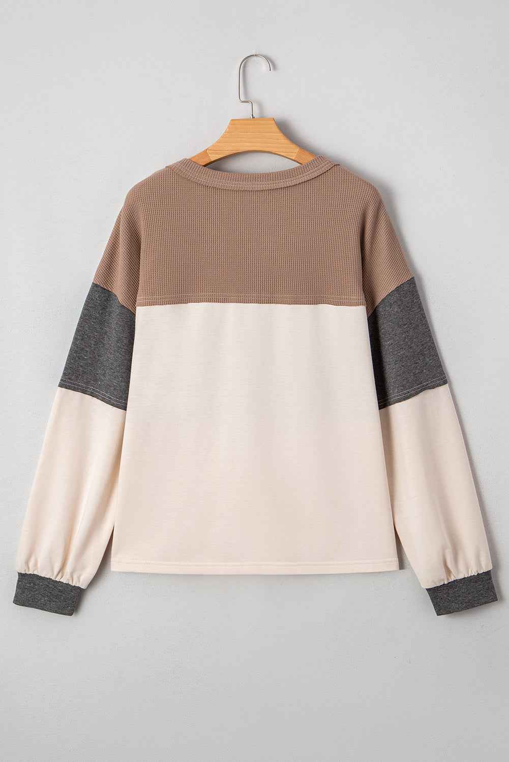 Colorblock Waffle Knit Patchwork Henley Top