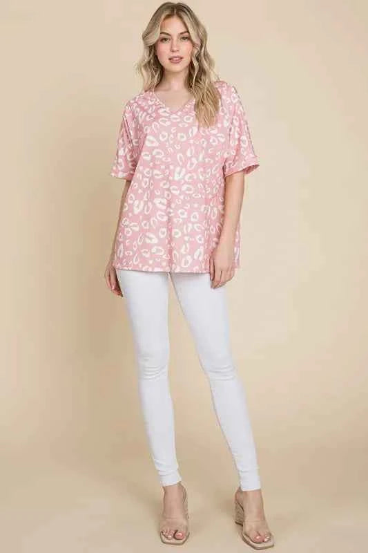 BOMBOM Loose Fit Animal Print Soft Knit Top