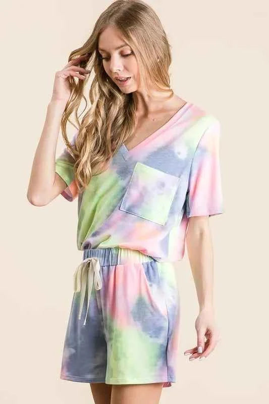 BiBi Tie Dye Casual Shorts with Twill Tape Drawstring