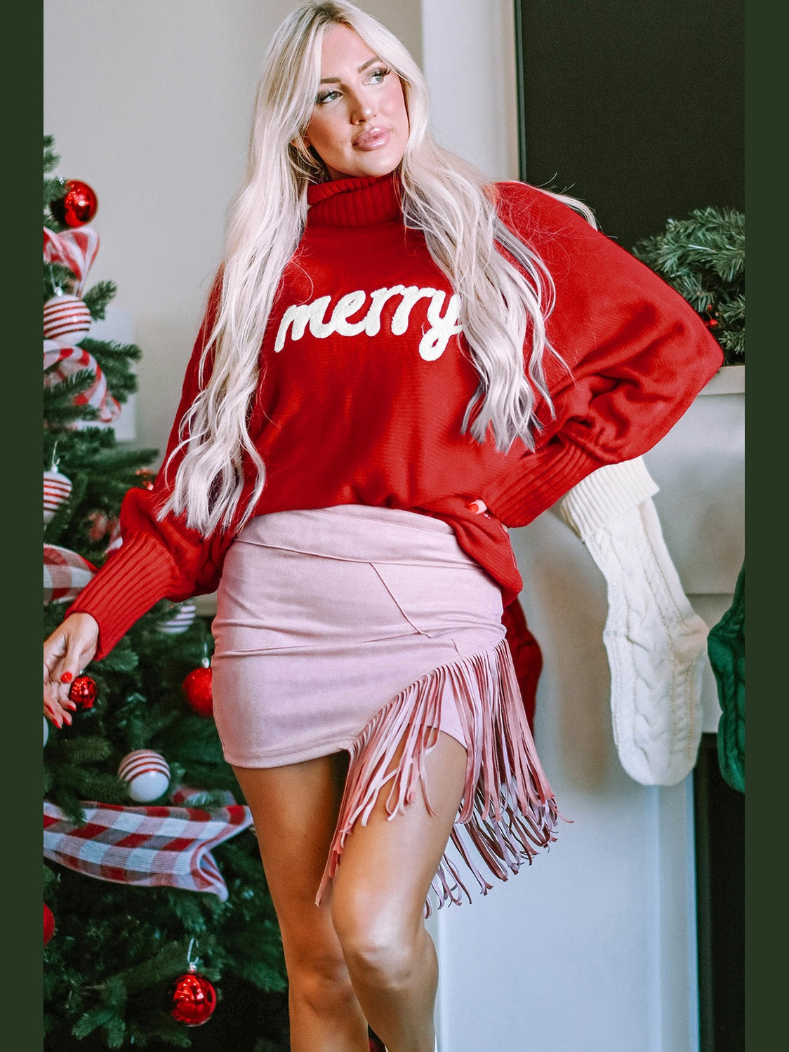 Double Take Full Size Merry Christmas Turtleneck Long Sleeve Sweater