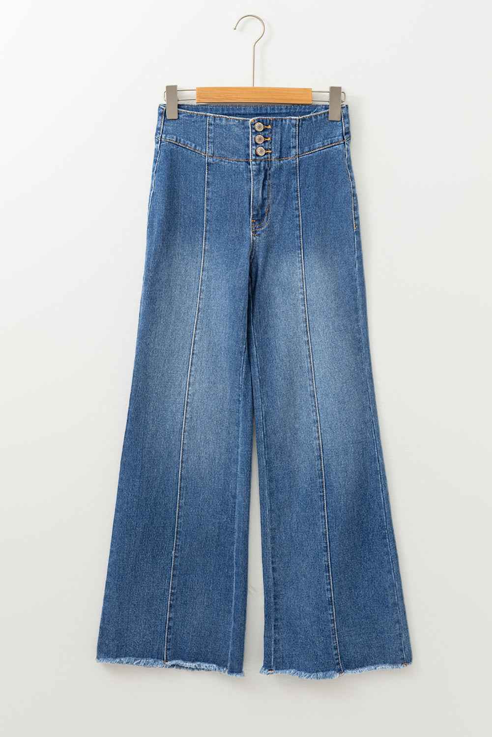 Sail Blue High Waist Jeans With Button Fly And Raw Hem