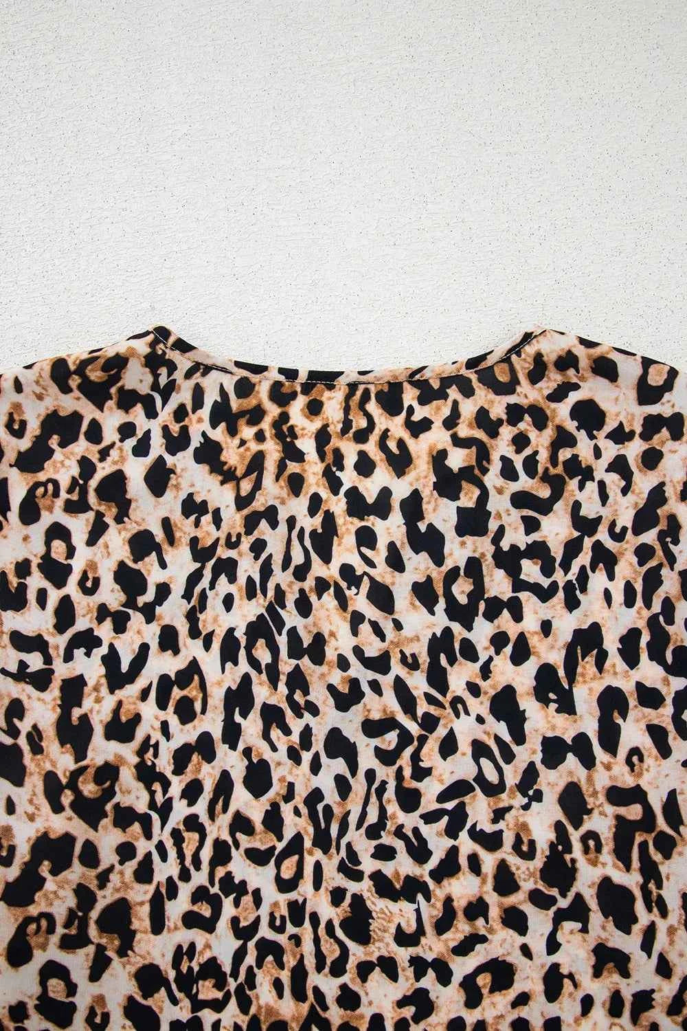 Leopard Notched Half Sleeve Blouse