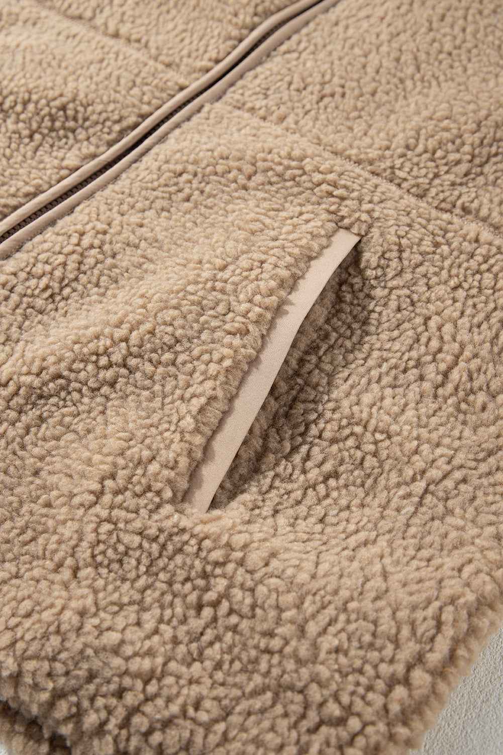 Solid Fleece Zip-Up Drawstring Pocketed Hooded Jacket