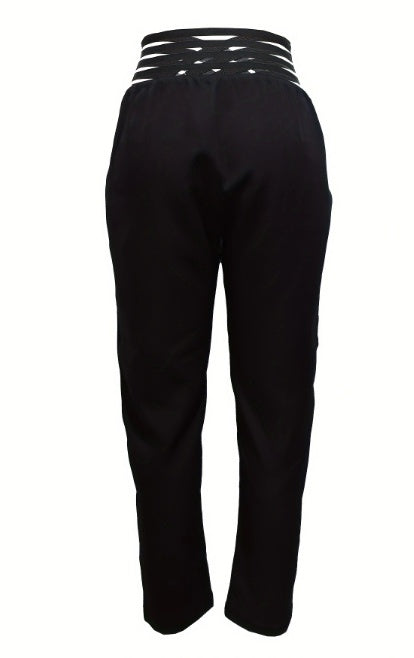 High Waist Slimming Casual Pants for Ladies - Solid Color Hollow Fashionable Design - The Eggy's store