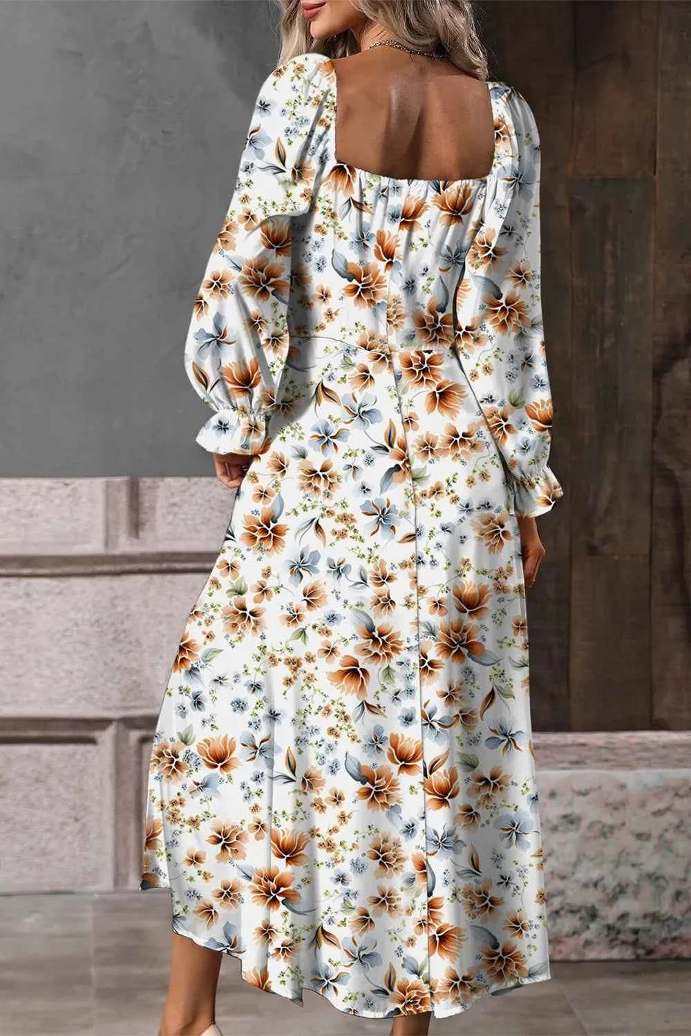 Floral Print Flounce Sleeve Midi Dress
