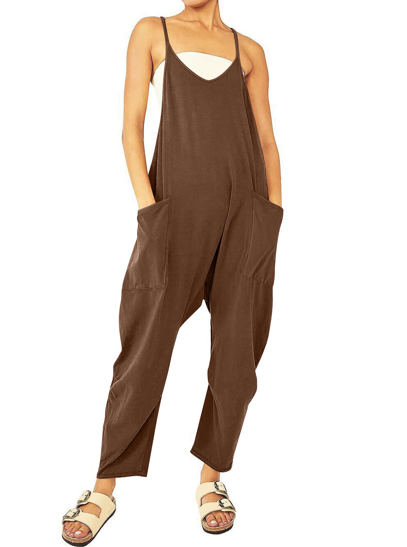 Women's Knitted One-Piece Trousers with Pocket and Spaghetti Straps - The Eggy's store