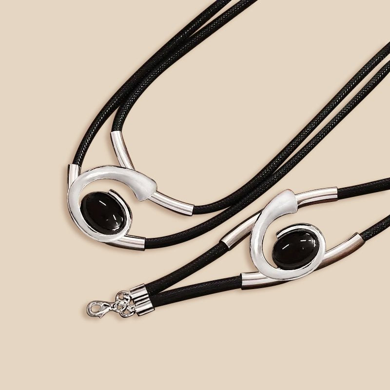 Modern Elegance Black and Silver Leather Choker Set and Bracelet Combo - The Eggy's store
