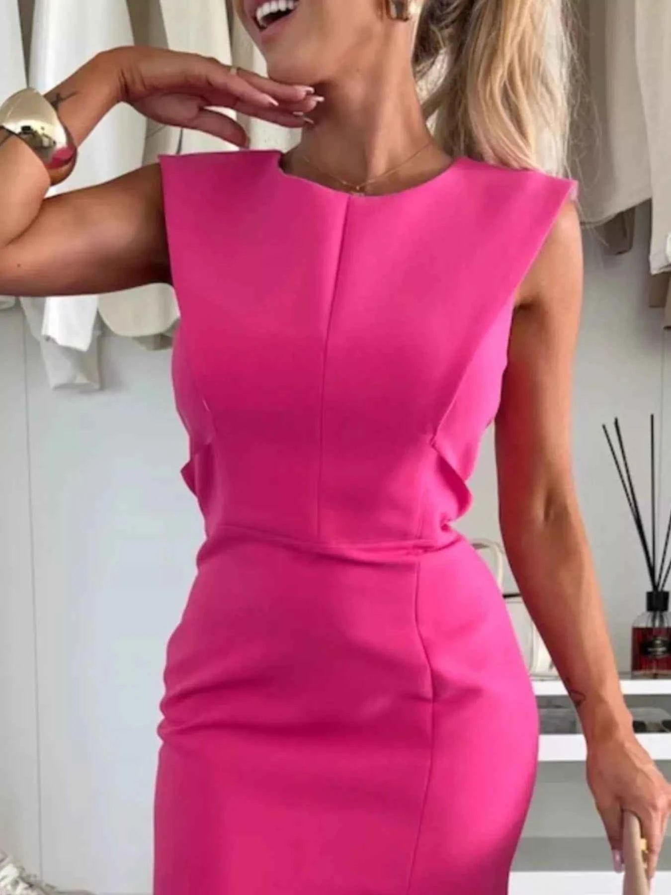 Full Size Slit Round Neck Sleeveless Dress Plus Size