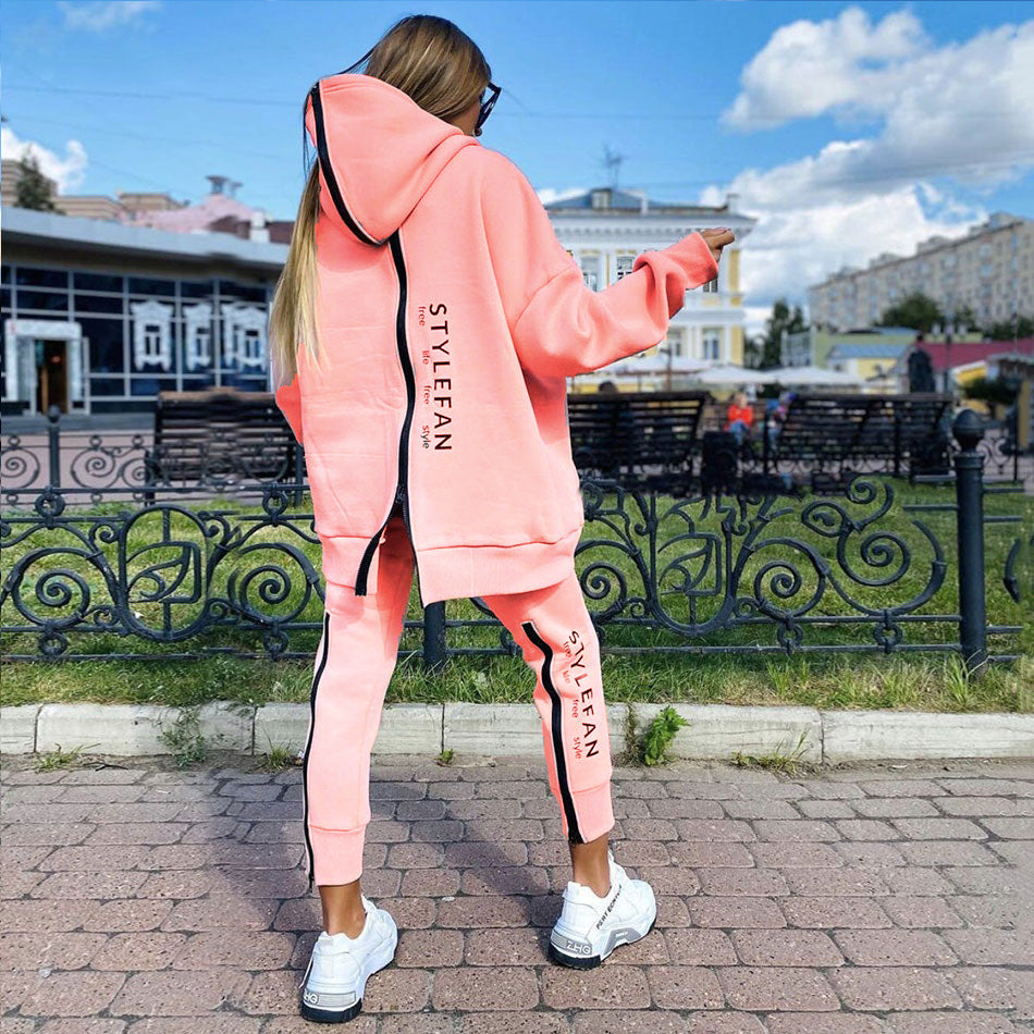 Long Hoodie Sweatsuit Jogger Pantsuit - Comfortable Outfit - The Eggy's store