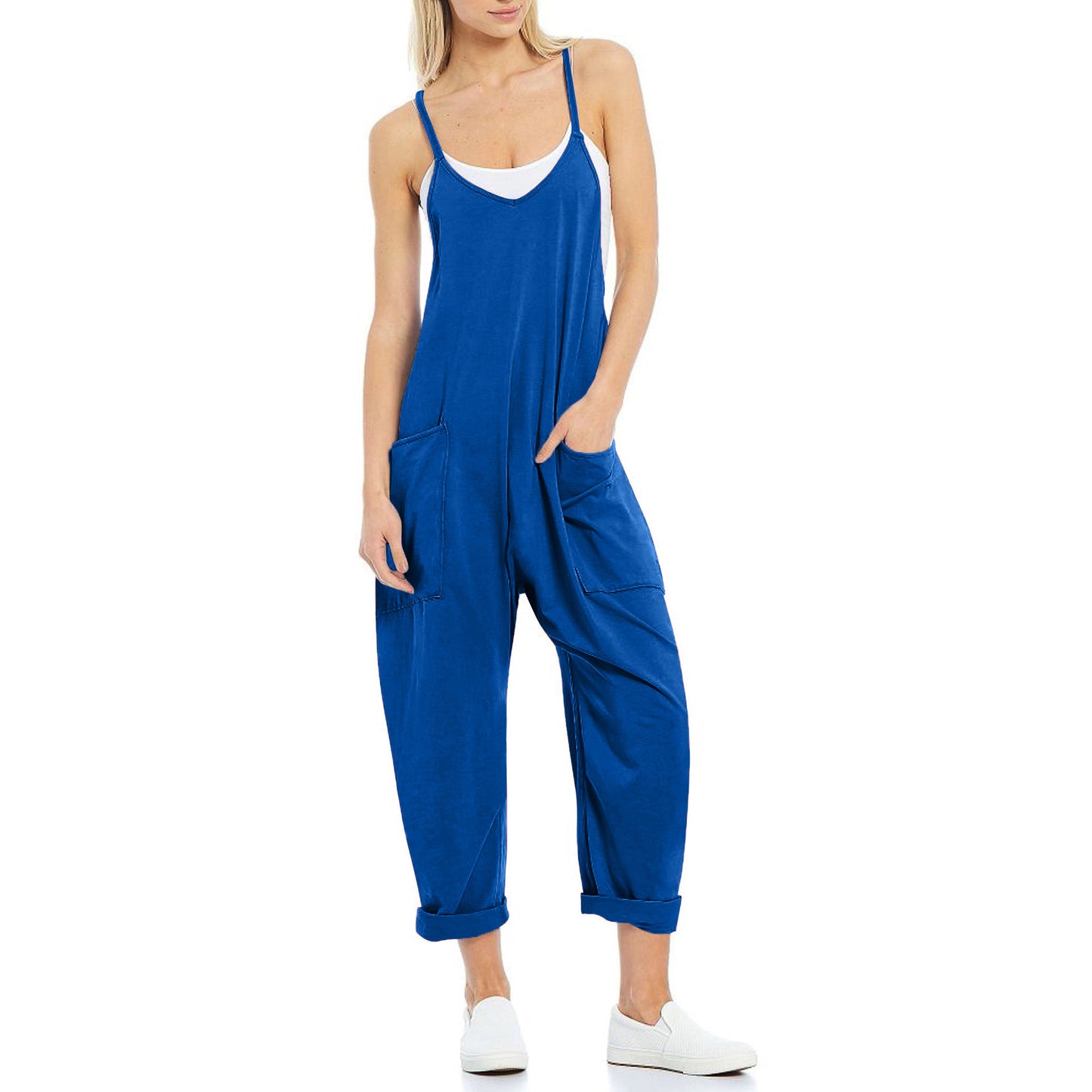 Women's Knitted One-Piece Trousers with Pocket and Spaghetti Straps - The Eggy's store