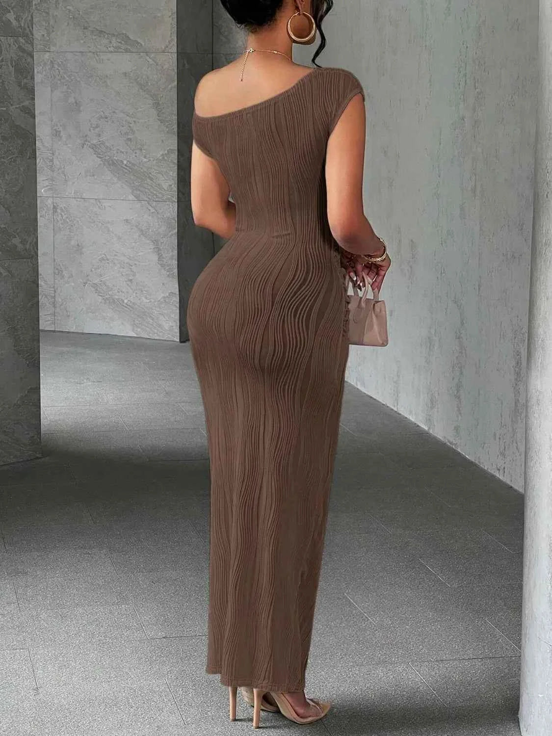 Sculpted Chic One-Shoulder Textured Maxi Dress
