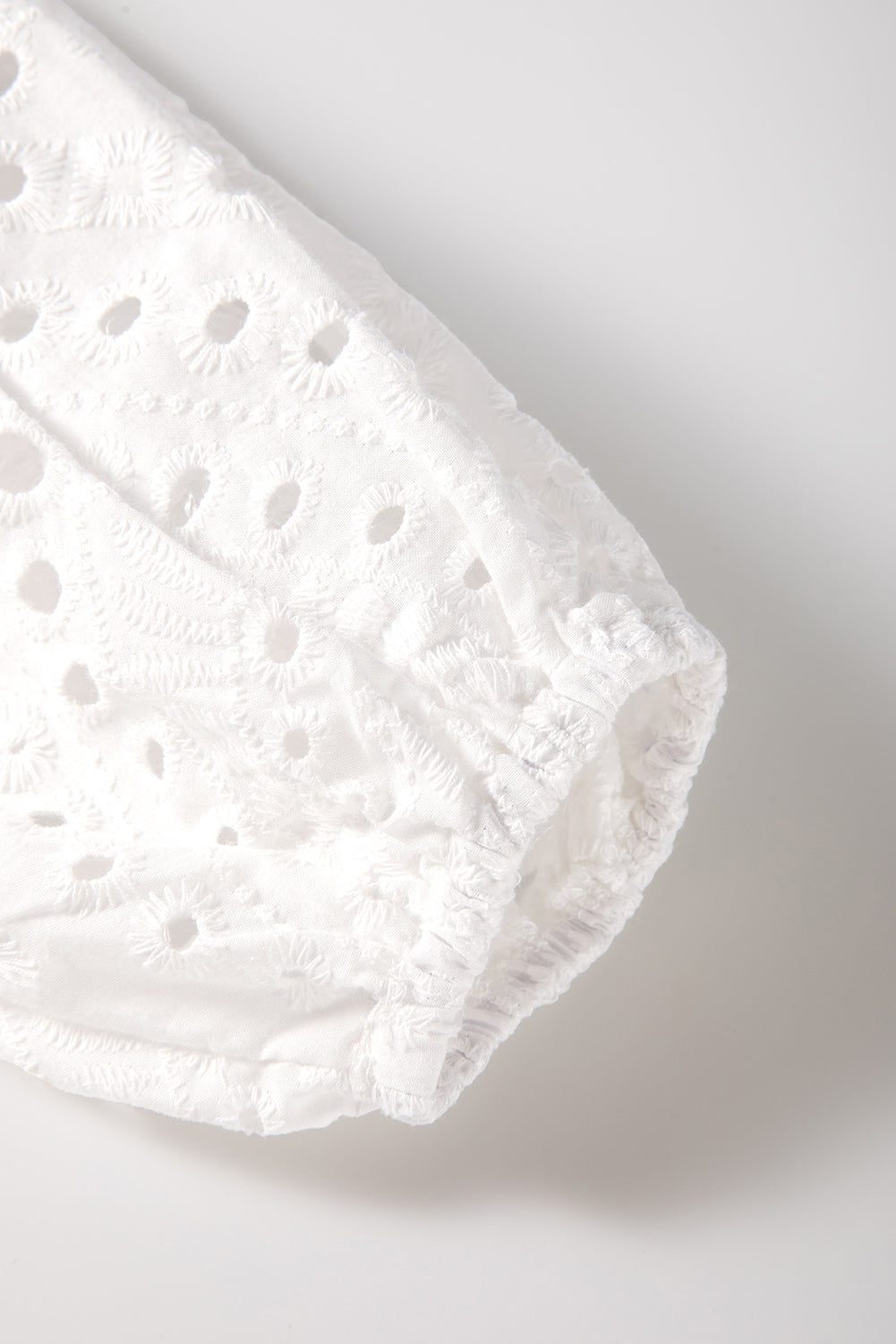 White Eyelet Embroidered Puff Sleeve V Neck Blouse - The Eggy's store