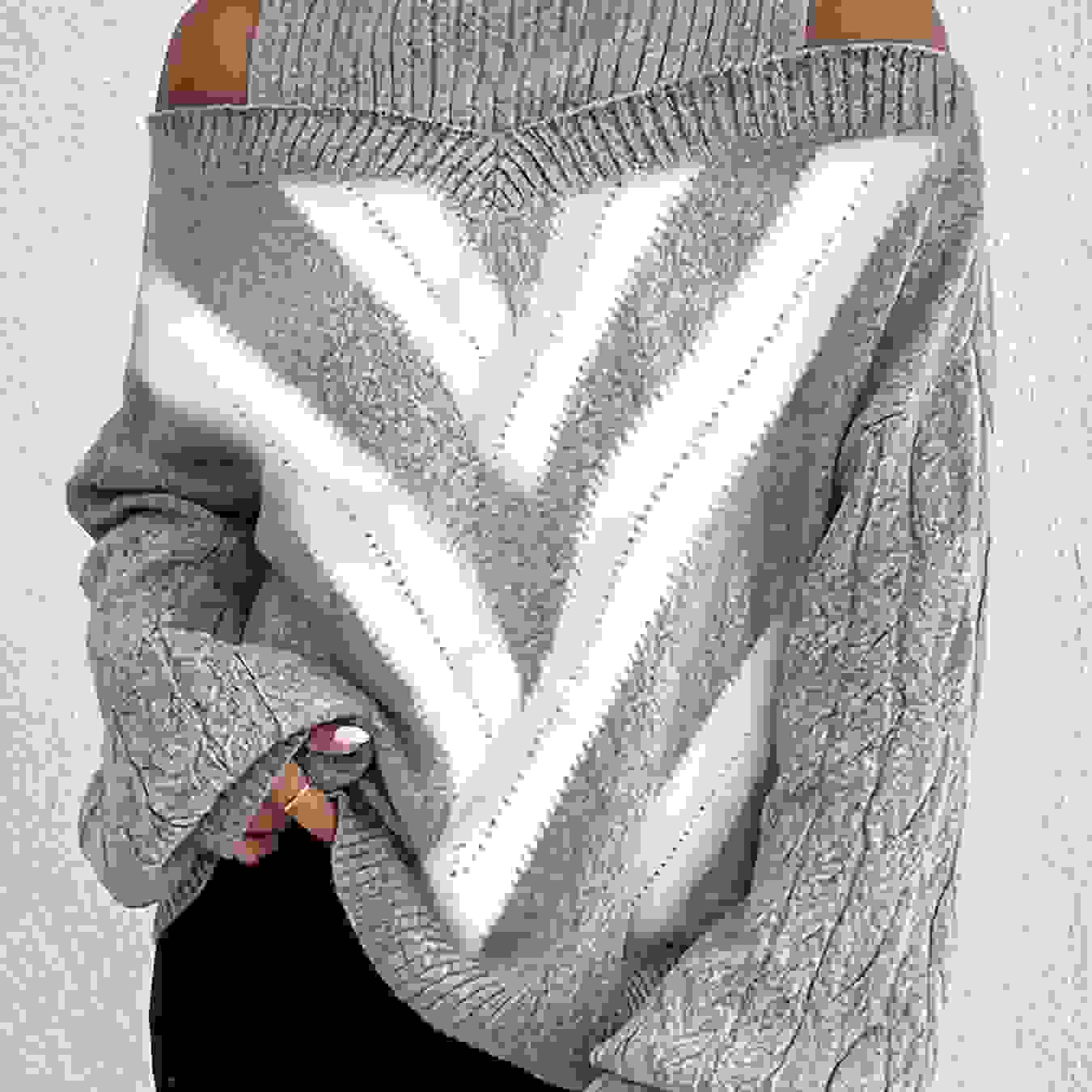 Elegant Plus Size Off Shoulder Striped Cable Knit Sweater