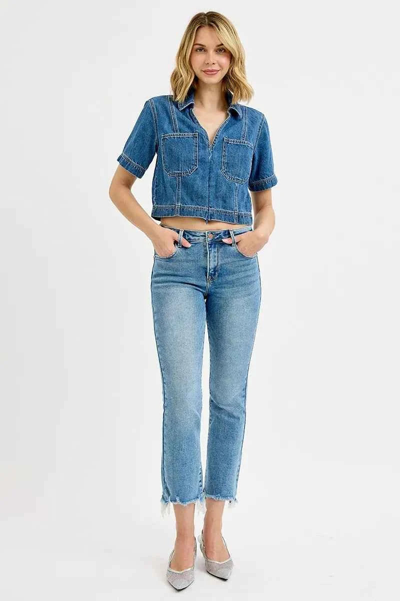 RISEN Full Size High Rise Crop Straight Slim Jeans Plus Size