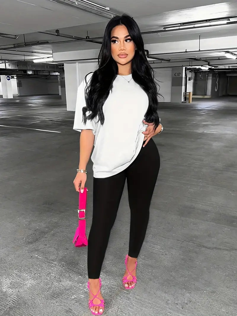 Alphabet Women's T-Shirt Leggings Set - Round Neck Top and Pantsuit Set for Women - The Eggy's store