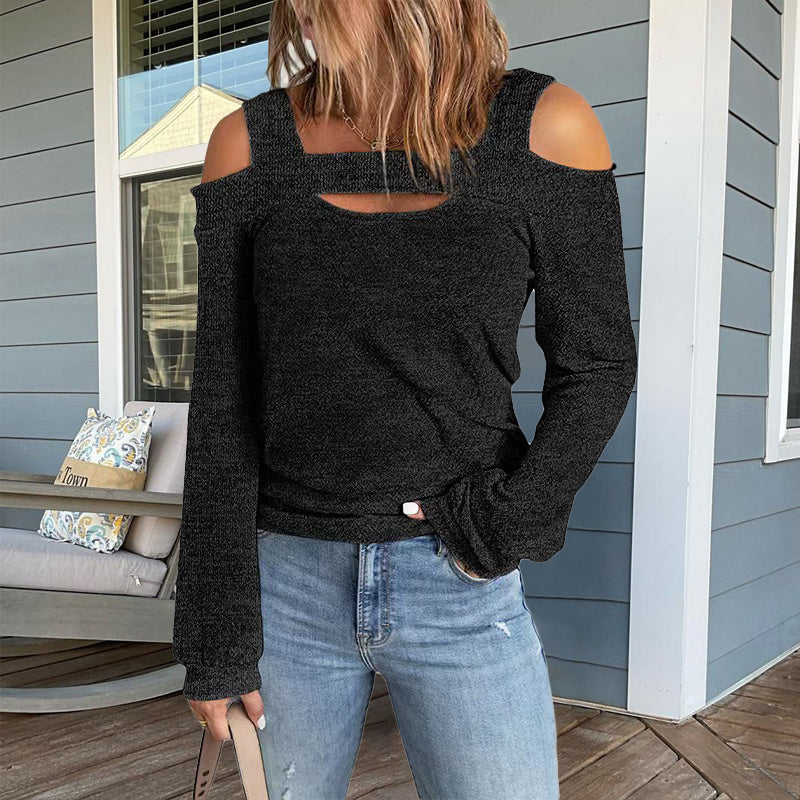 Womens Cold Shoulder Top Cut Out Long Sleeve Basic T Shirts Casual Blouse Tshirts - The Eggy's store