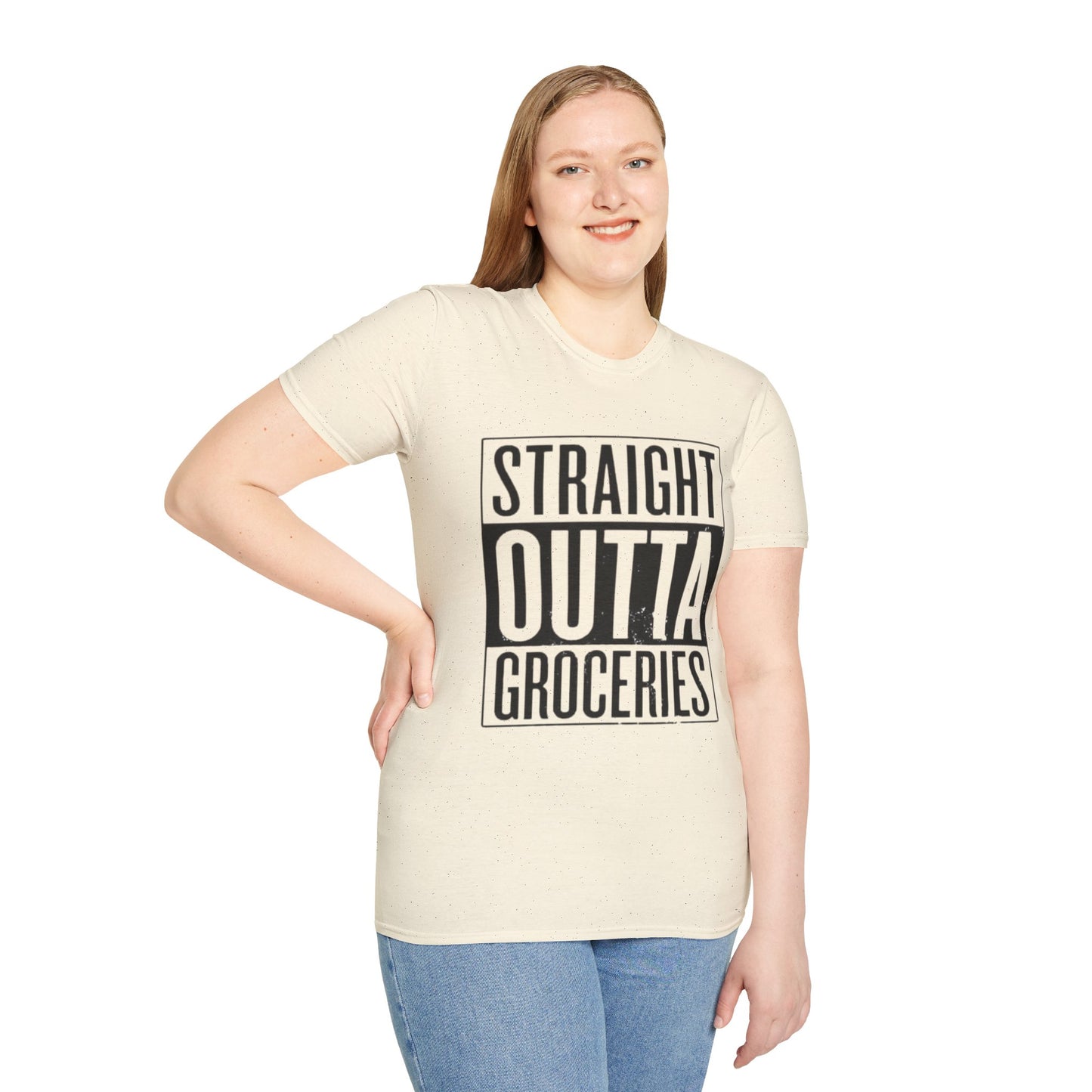 Straight Outta Groceries Unisex Softstyle Women's T-Shirt, Funny Tee, Casual Wear, Gift for Foodies, Humor Clothing