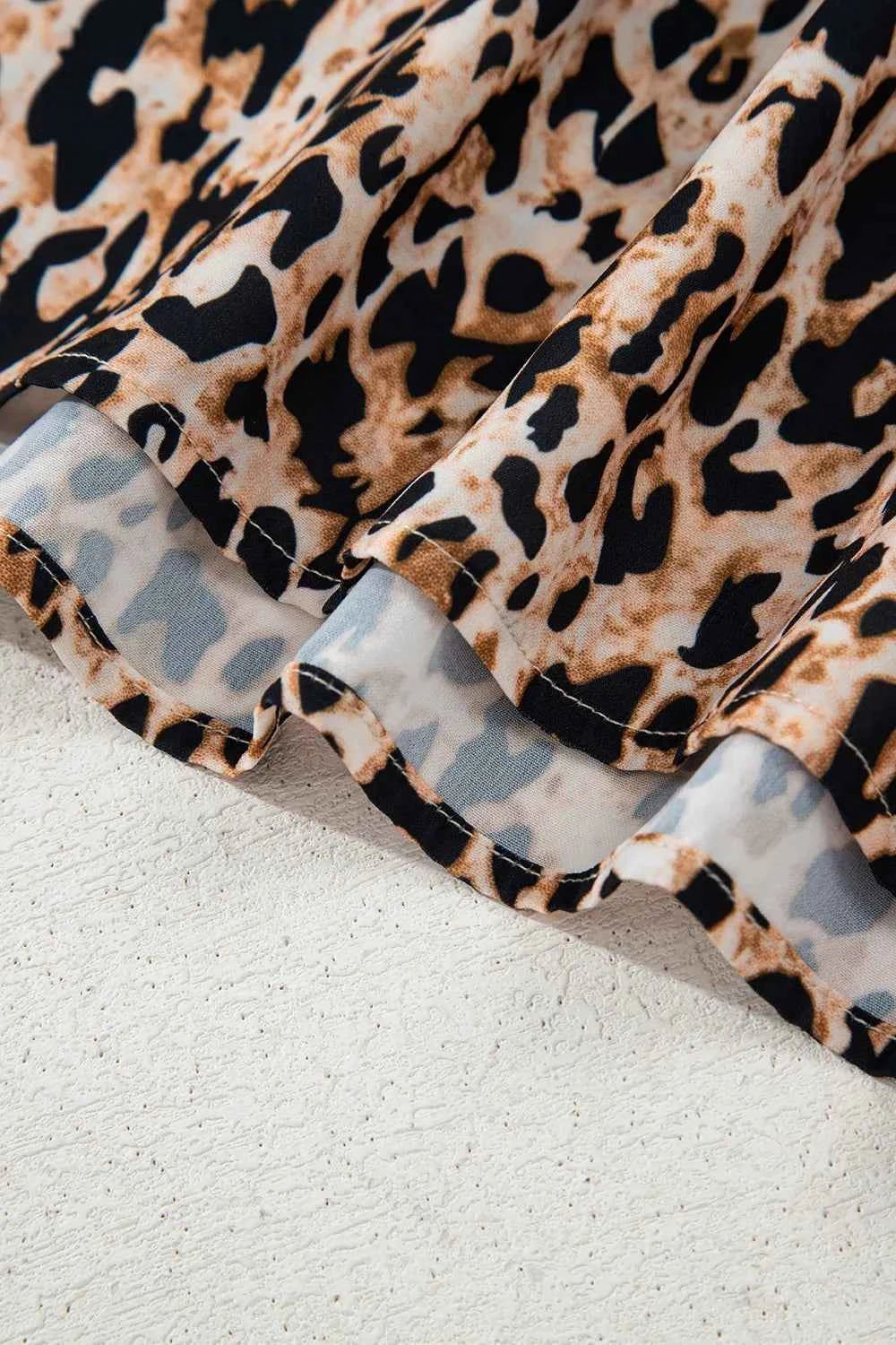 Leopard Notched Half Sleeve Blouse