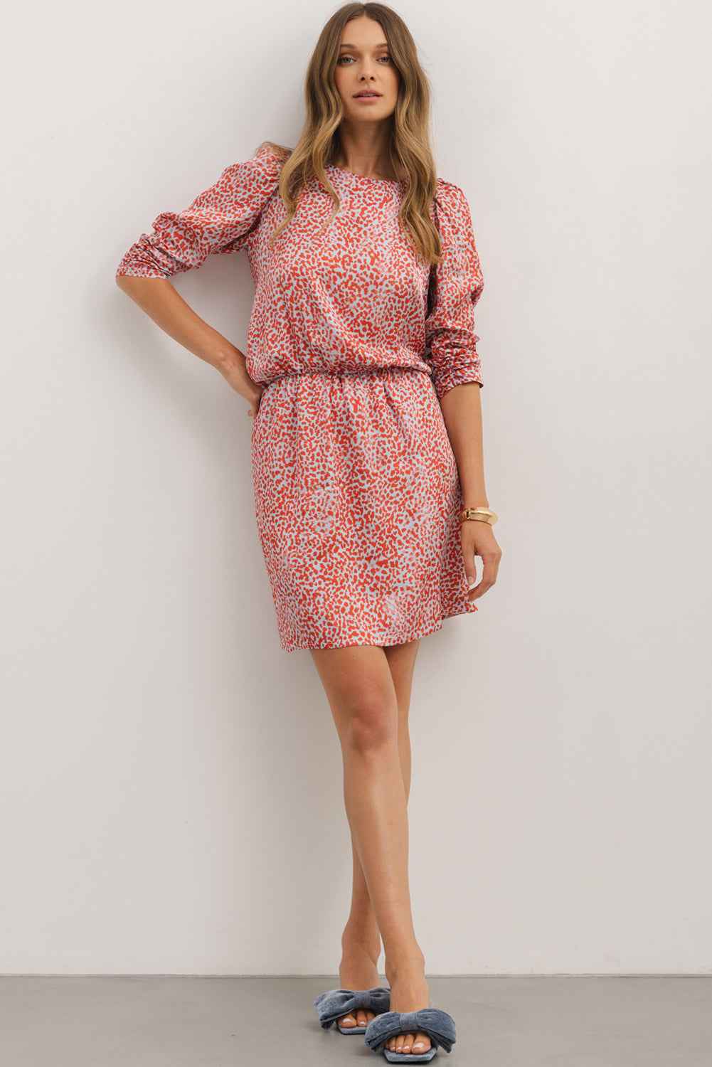 Tomato Red Leopard Print Side Slit Mini Dress