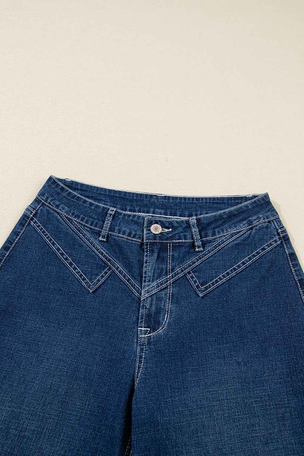 Denim Stitch High-Waist Cuff Jeans