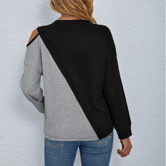 Women's Knitted Long Sleeve Top - Patchwork Versatile Long Sleeve Knitted Women's Top - The Eggy's store