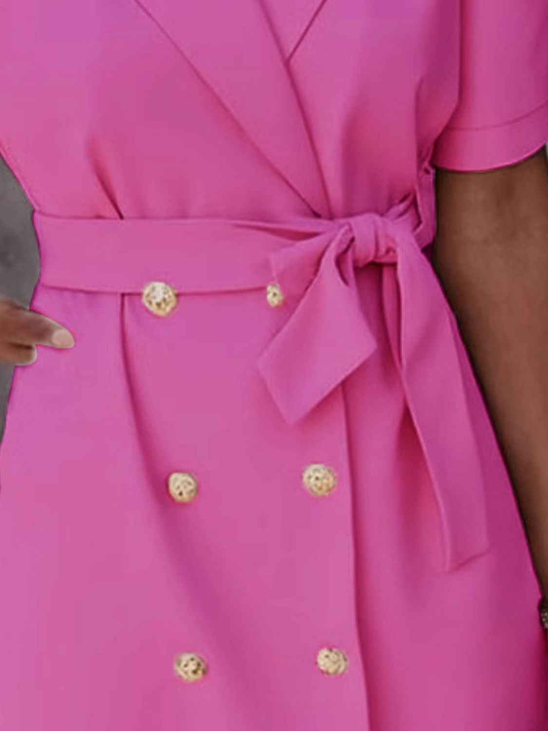 Lapel Collar Short Sleeve Tie Waist Mini Dress