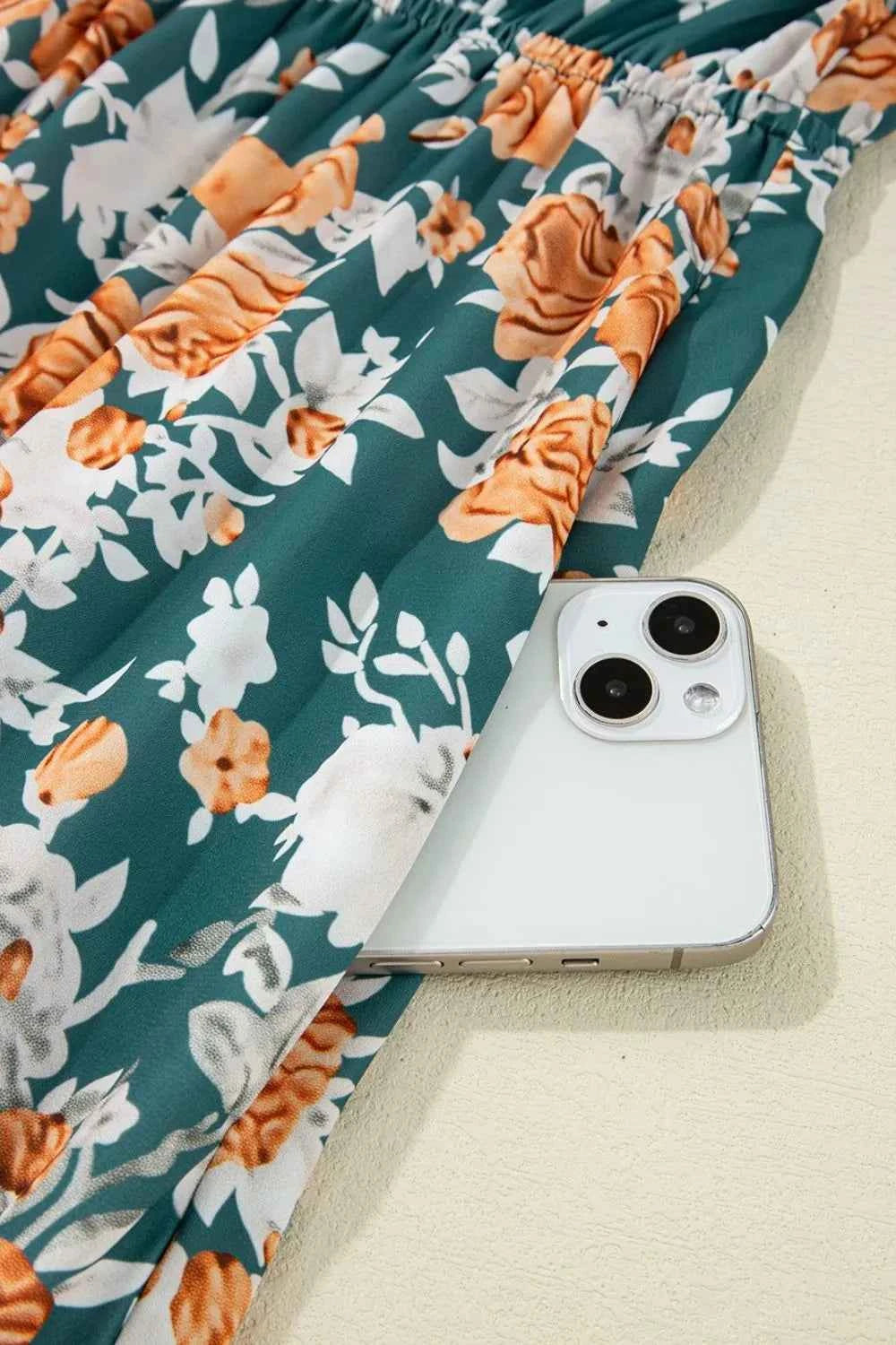 Floral Print Trimmed V Neck Tie Waist Sleeveless Dress