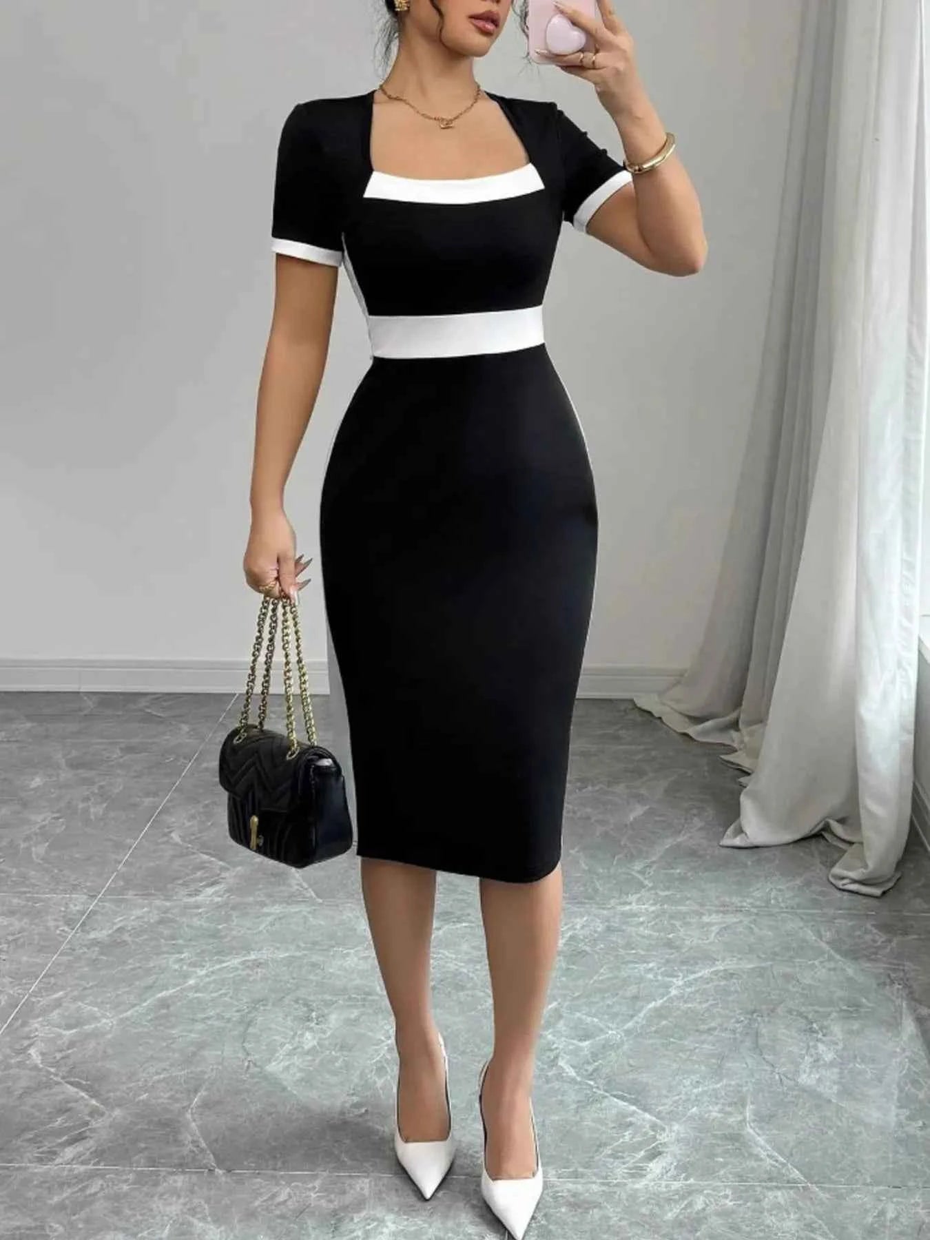 Two-Tone Short Sleeve Bodycon Dress