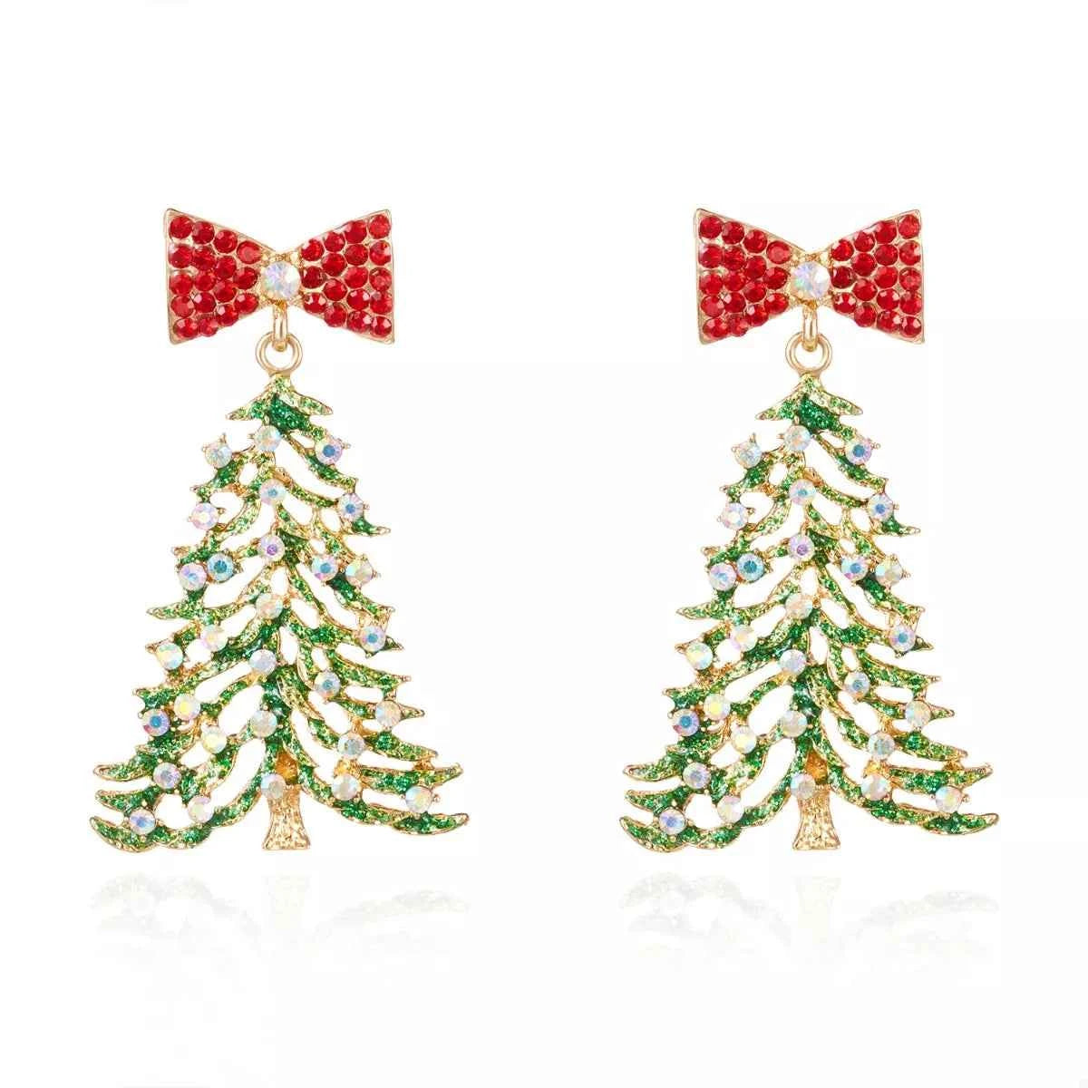 Christmas Tree Bow Drop Earrings