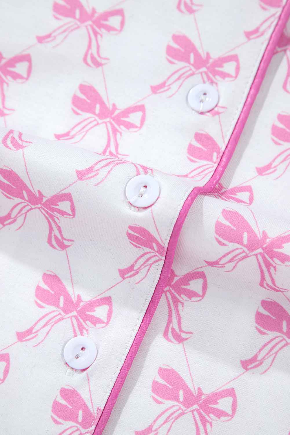 Pink Bowknot Print Shirt and Ruffle Hem Pajamas
