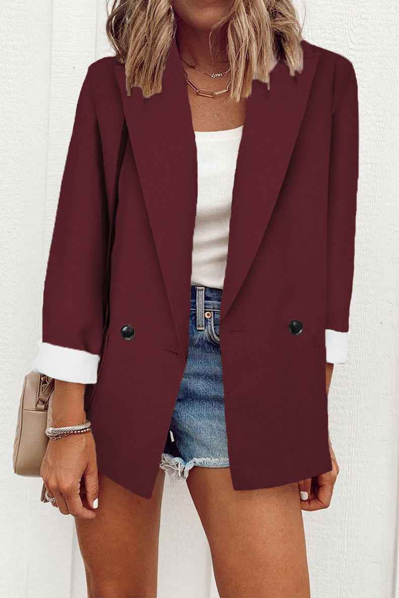 Casual Solid Color Suit Collar Long Sleeve Loose Coat