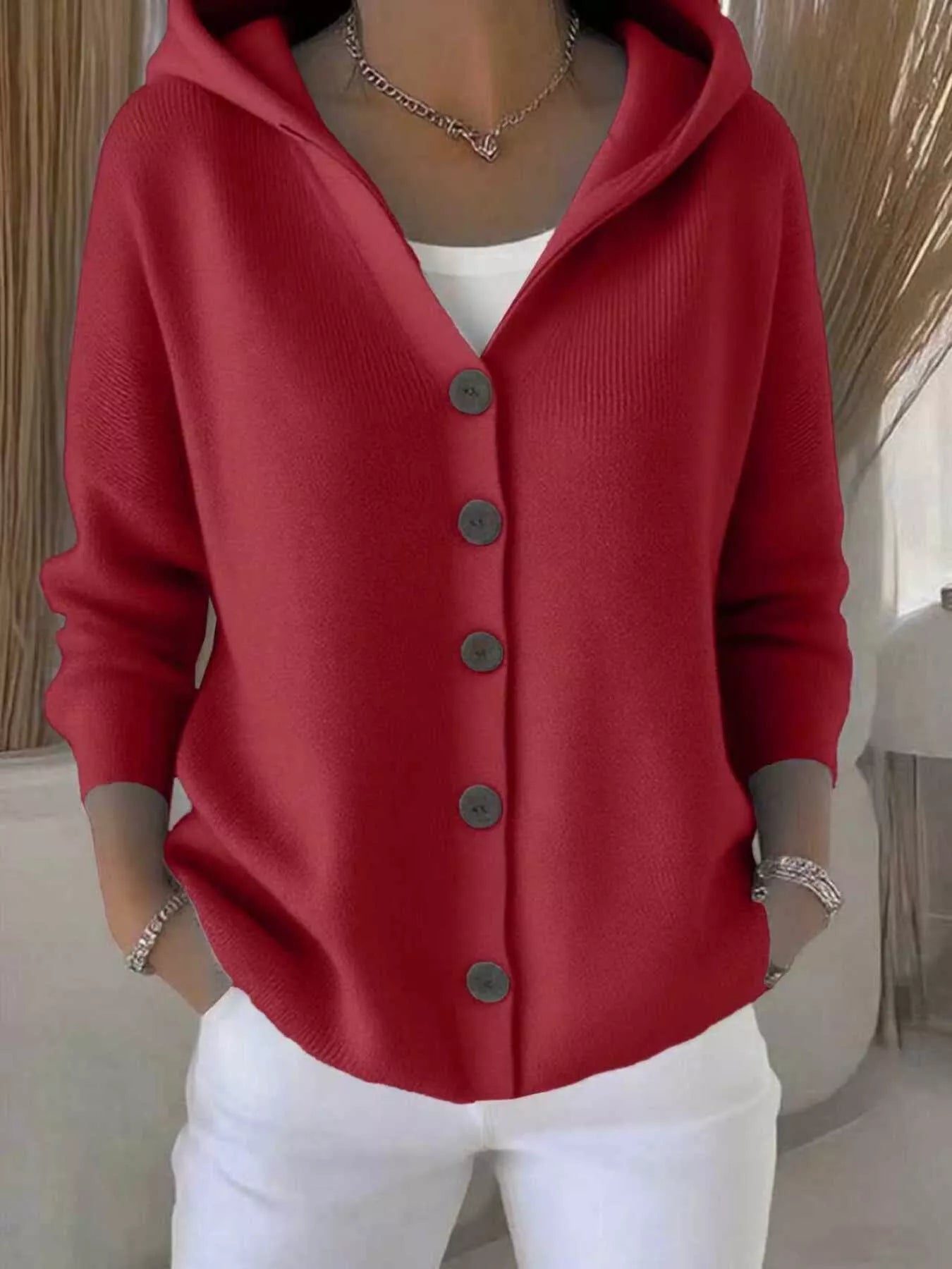 Full Size Hooded Button-Down Knit Cardigan Plus Size