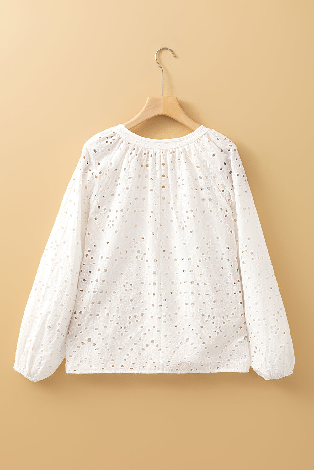 White Eyelet Embroidered Puff Sleeve V Neck Blouse - The Eggy's store