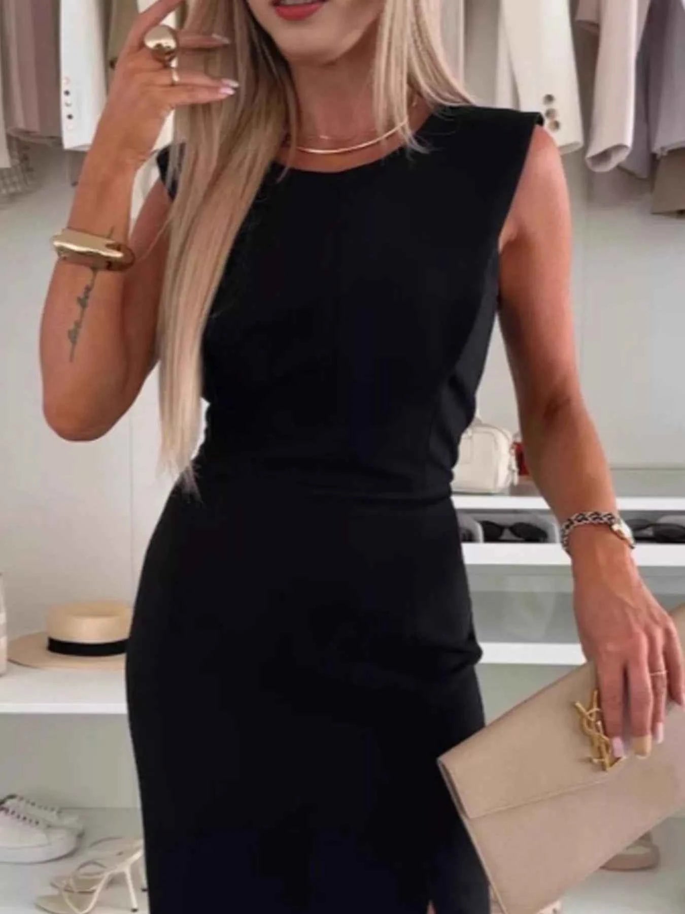 Full Size Slit Round Neck Sleeveless Dress Plus Size