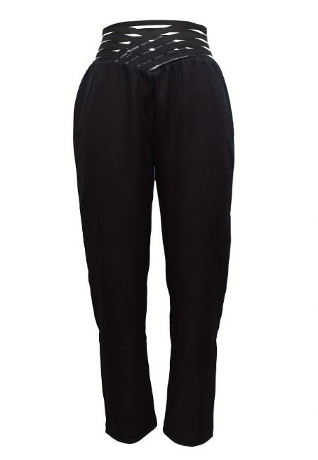 High Waist Slimming Casual Pants for Ladies - Solid Color Hollow Fashionable Design - The Eggy's store