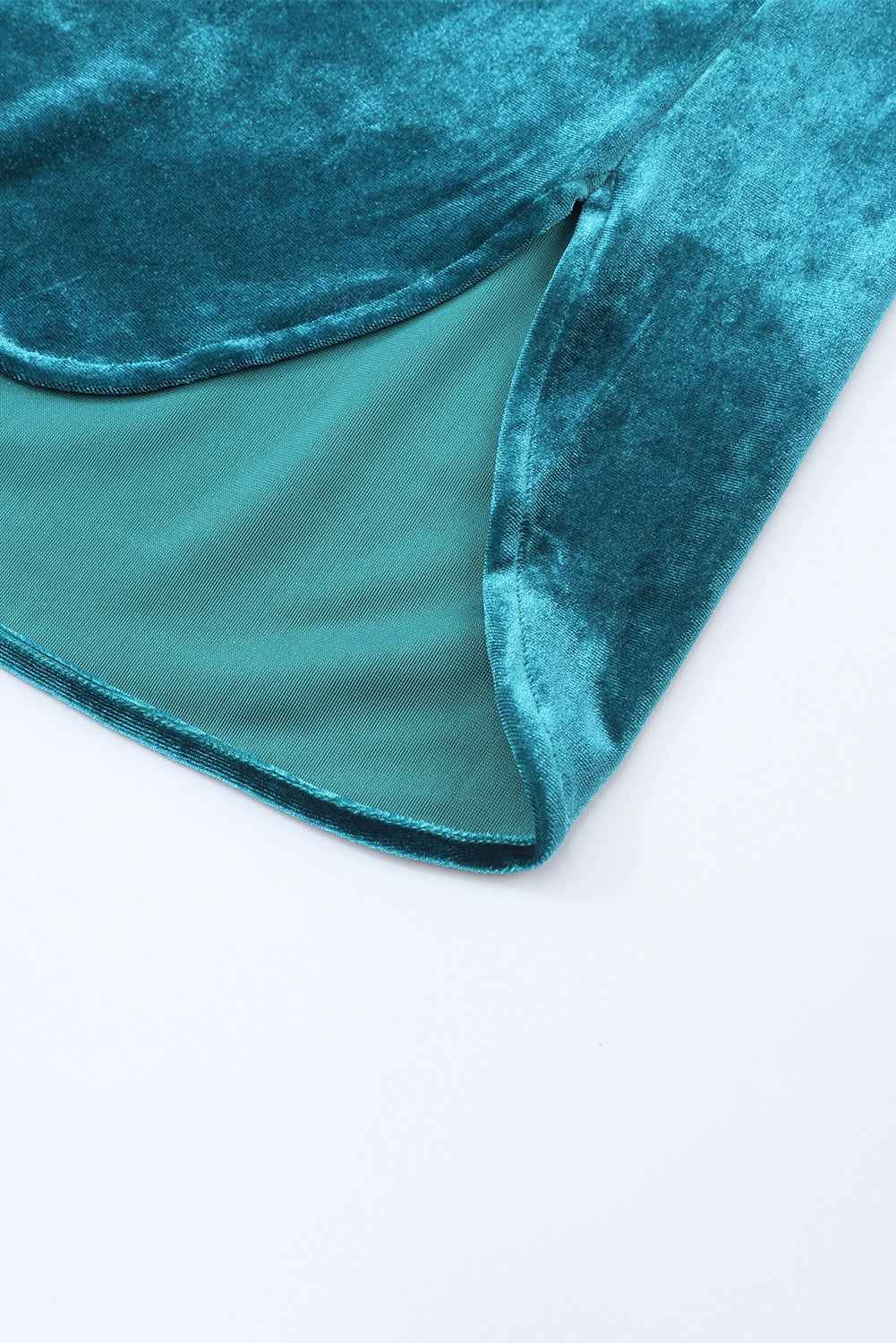 Green Frilled Neck Buttoned Front Velvet Wome Top