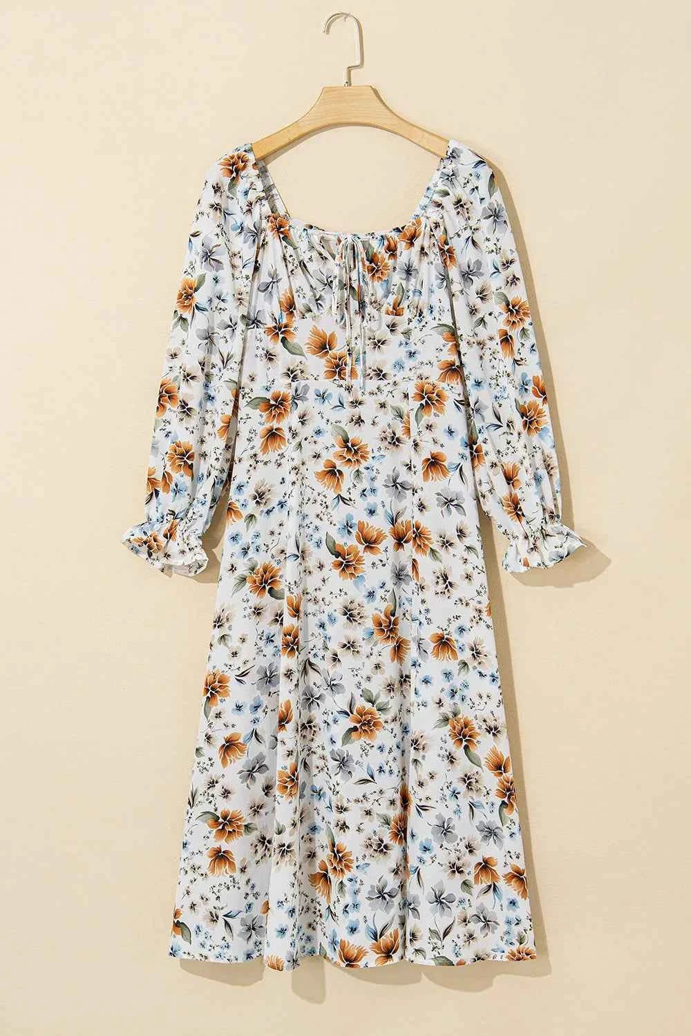Floral Print Flounce Sleeve Midi Dress