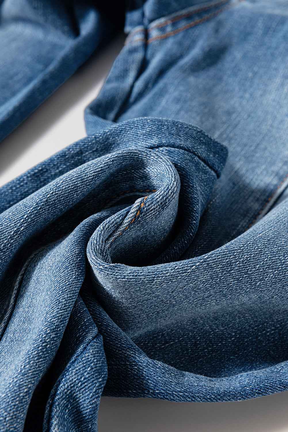 Sail Blue High Waist Jeans With Button Fly And Raw Hem