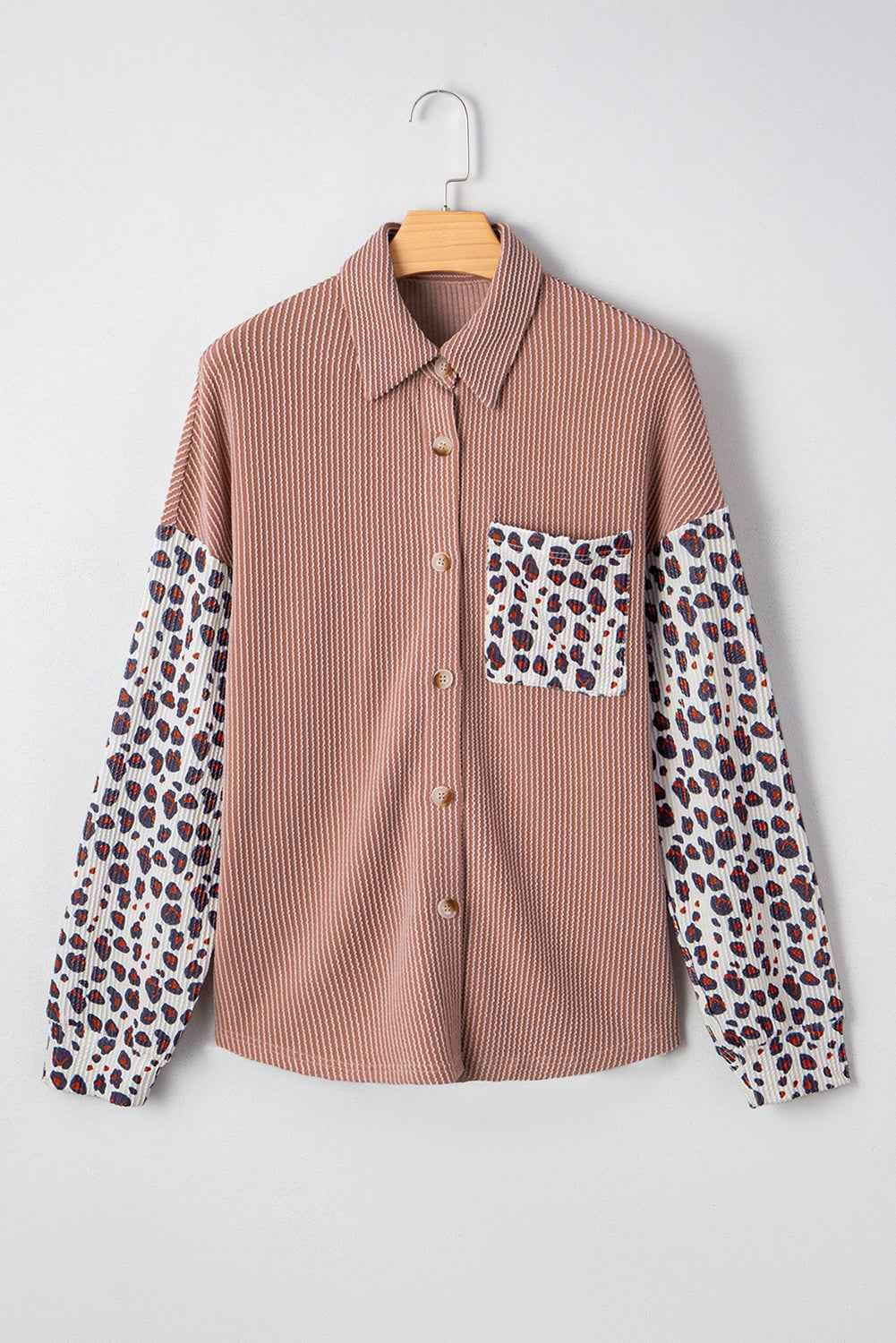 Journee Leopard Ribbed Casual Shacket