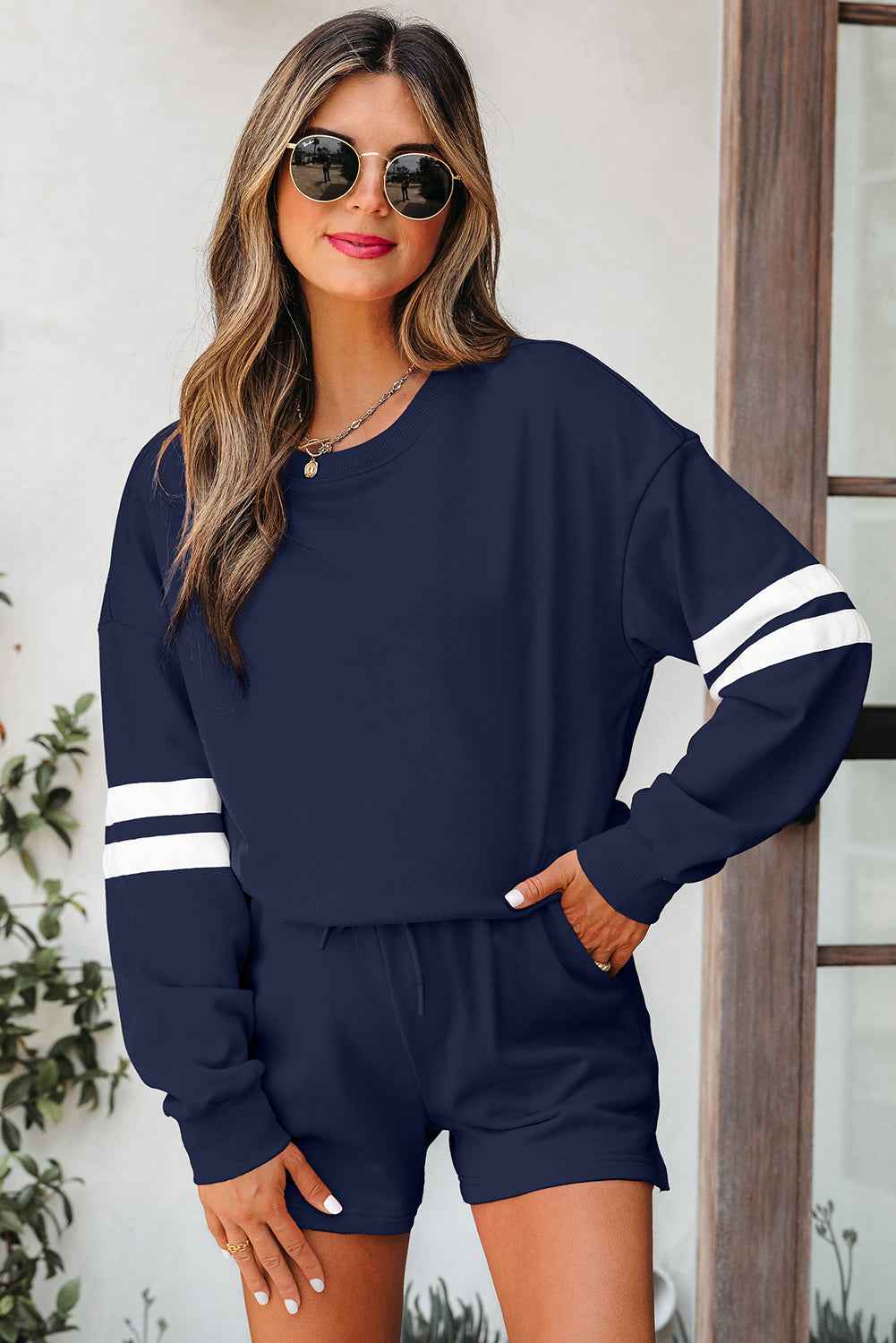 Varsity Stripe Sweatshirt and Short Set