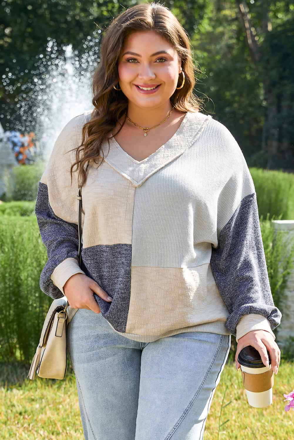 Elaina Plus Size Textured V Neck Top