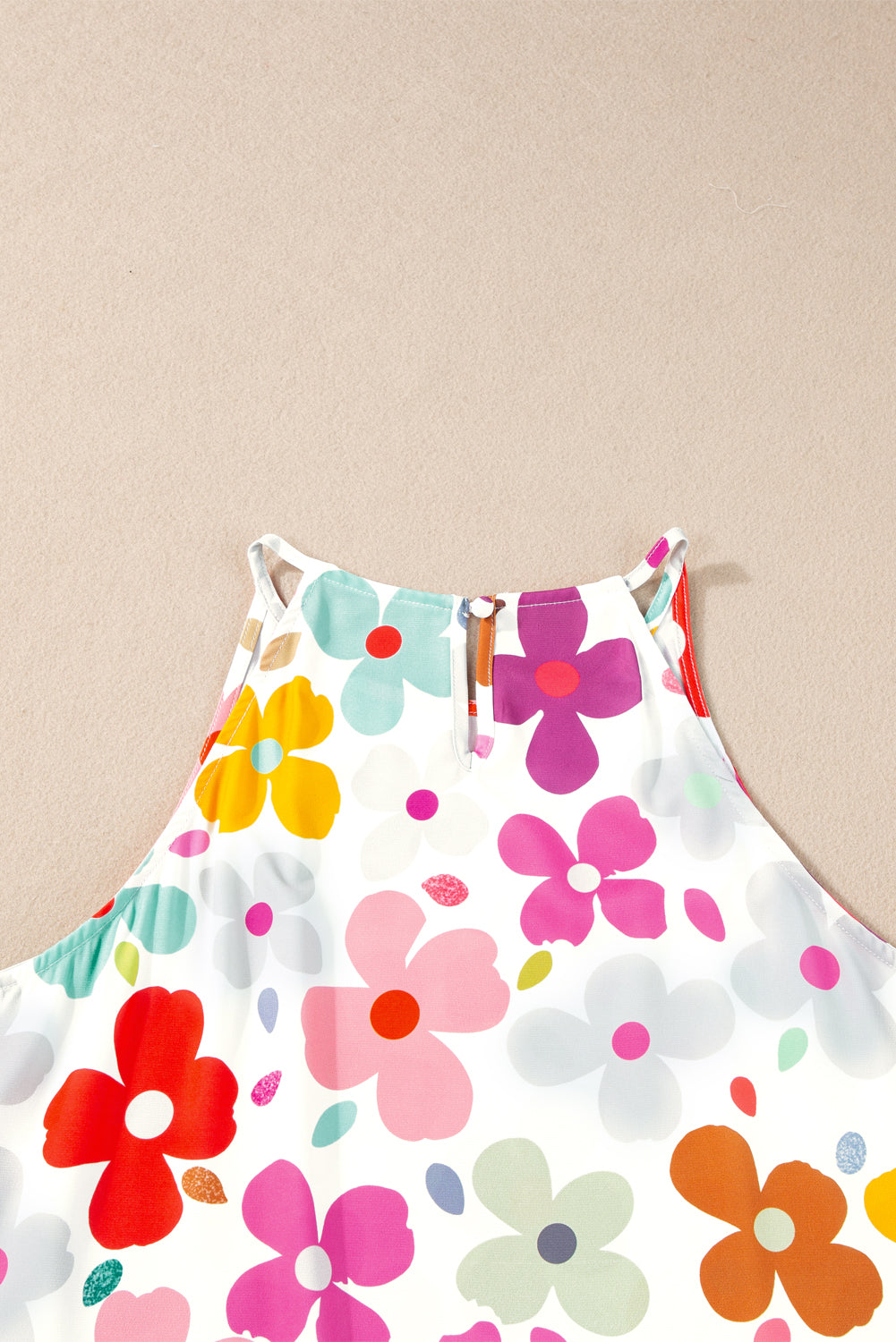 White Cute Floral Print Tank Top
