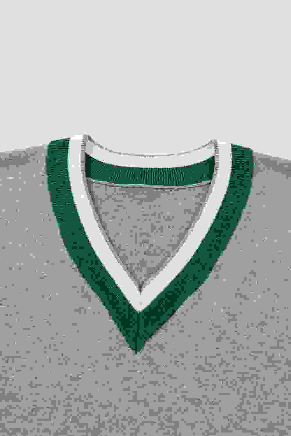 Varsity Stripe Contrast Trim V-Neck Sweater