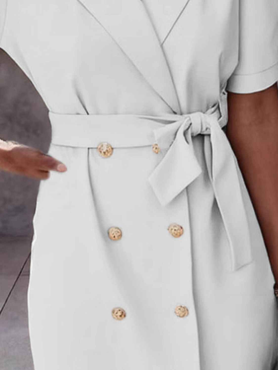 Lapel Collar Short Sleeve Tie Waist Mini Dress